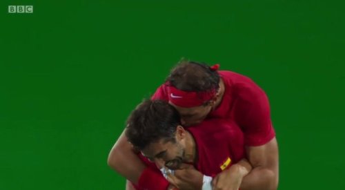 tennisandlife: Rafa Nadal kissing Marc Lopez