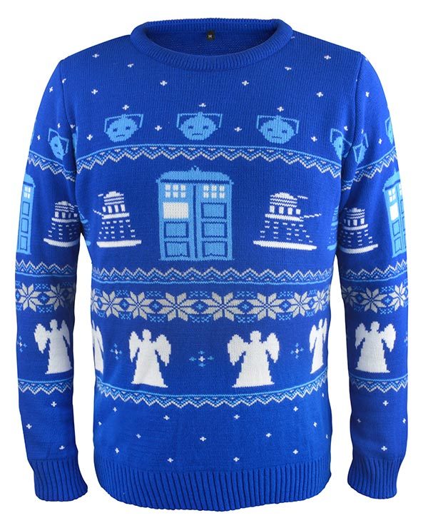 NEW Medium Doctor Who Daleks & Cybermen Red Sweatshirt Ugly Sweater Style 