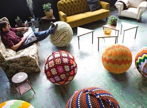 Yarn Bombed Exercise Ball…. not a bad idea!