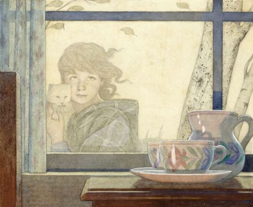 myfairynuffstuff:Frederick Cayley Robinson (1862 - 1927) - The Captive. 1924. Pencil, warercolour an