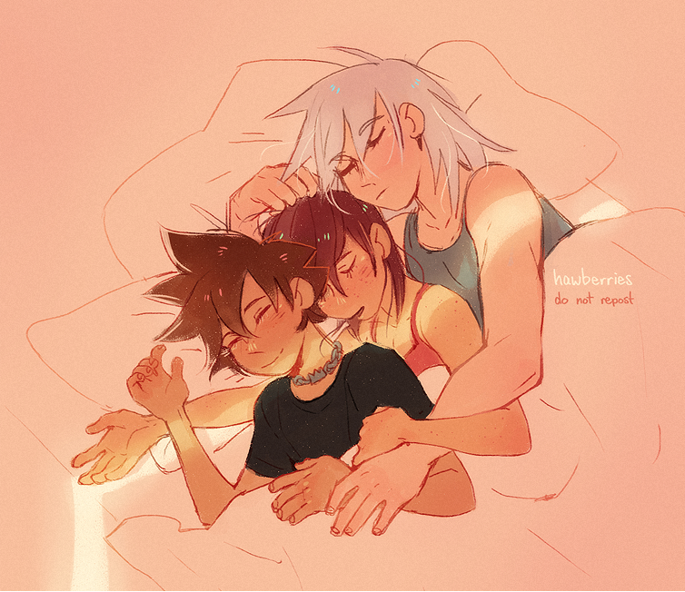hawberries:  riku is tall so he can bigspoon kairi and sora at the same time, there’s