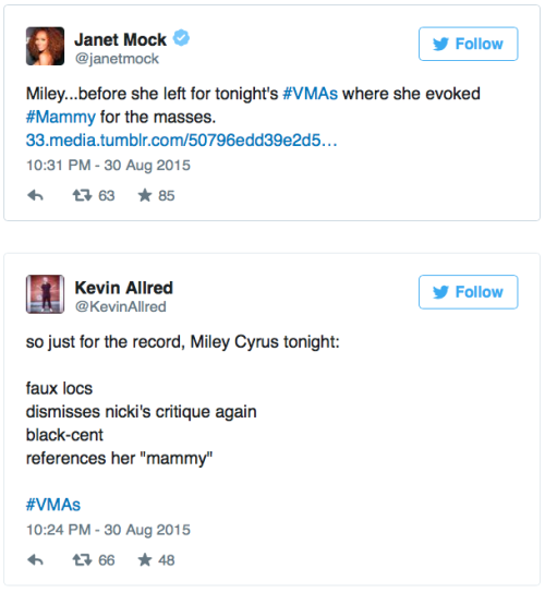 micdotcom:Miley Cyrus used the racist term “mammy” at the VMAs The 2015 MTV Video Music Awards have 