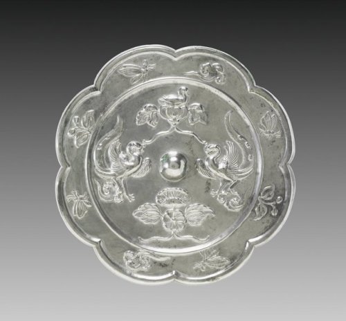 Lobed Mirror with Paired Phoenixes, a Nestling Bird, and a Lotus Blossom, 700, Cleveland Museum of A