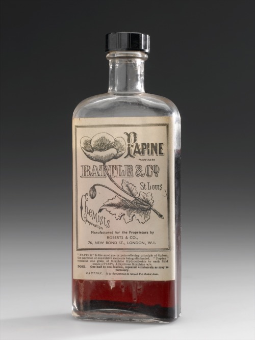 Papine Morphine Preparation bottle and advertisement, 1895. Made by Battle &amp; Co. St. Louis, USA.