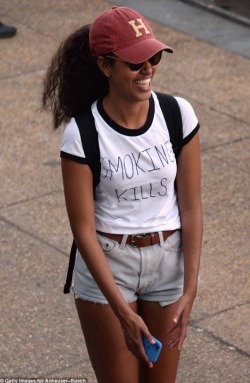nalgonaofcolor:  queenboom:  Malia wearing her Harvard cap and a DIY “smoking kills” t shirt.  I love this 😂