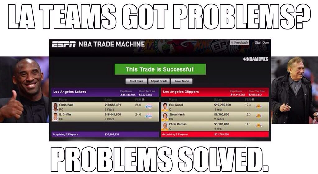 thenbamemes:  A Trade That Solves Both LA Teams Problems!   #Lakers #Clippers #HappyKobe