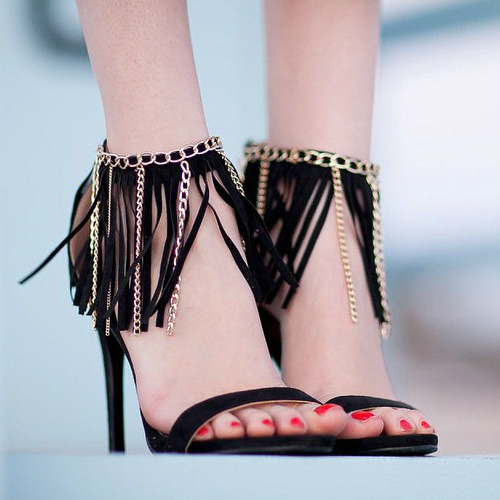 myshoebazar:    Fringe Ankle Strapped Heels  