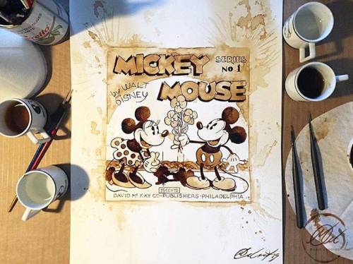 culturenlifestyle:  Coffee Illustrations by Maria Aristidou Professional coffee artist Maria Aristidou (previously featured here) composes portraits of vintage icons by using coffee as watercolor. Often featuring classical icons, such as the Star Wars