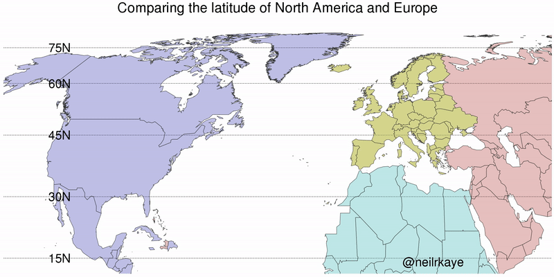 Comparing the latitude of Europe and North - Maps on the Web