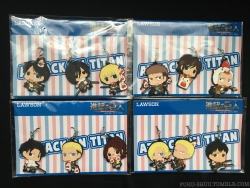 Part 2 of my Shingeki no Kyojin merchandise acquisition for today: full complete set of chimi chara prize keychains from the SnK x LAWSON collaboration, featuring many of the key characters with Karaage-kun (LAWSON’s fried chicken snack)!Perhaps every