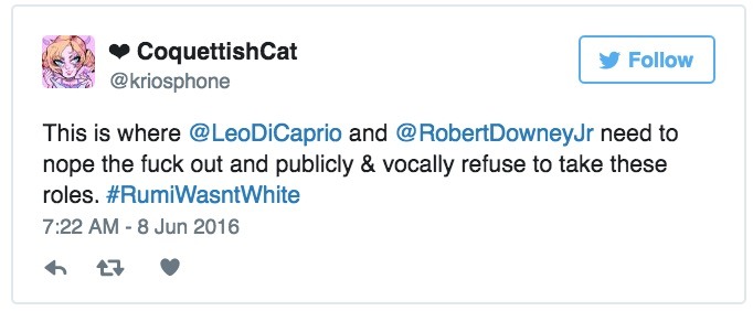 littlemsmeanie:  dailydot:  #RumiWasntWhite asks filmmakers not to cast DiCaprio