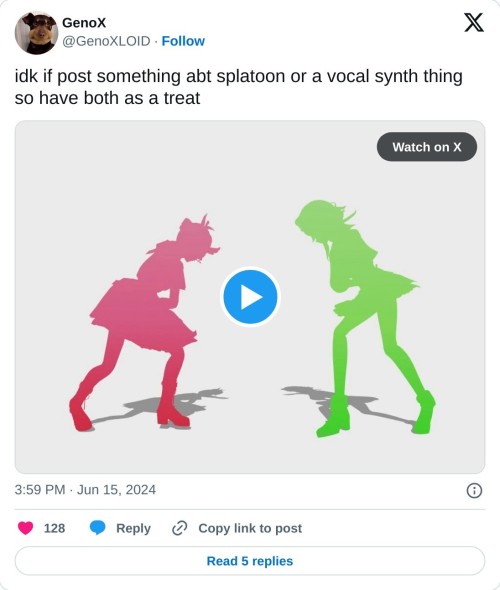 idk if post something abt splatoon or a vocal synth thing so have both as a treat pic.twitter.com/LNRV0QHmbP
— GenoX (@GenoXLOID) June 15, 2024