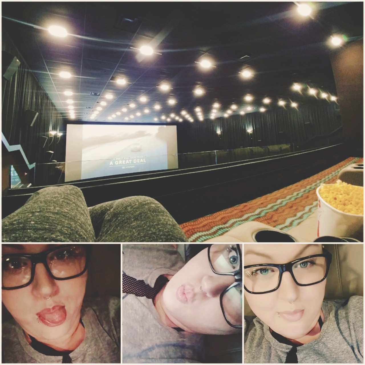 aidaaid: Attempt #2 😂😂😂  Loving the new AMC theater with recliners!!! ❤💜💙💚💛
