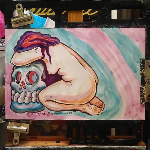Figure drawing is super fun times.  Going back into a recent piece with colorrr.    #art #drawing #lifedrawing #figuredrawing #ink #artistsontumblr #artistsoninstagram #skull #cottoncandy