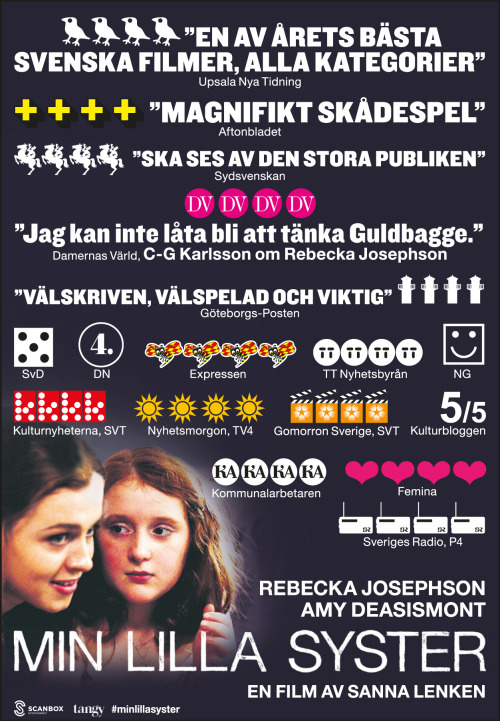 ÄNTLIGEN PREMIÄR!Idag går äntligen Min lilla syster upp på svenska biografer. Som vi har väntat!
Recensionerna har droppat in hela dagen, och hyllningarna vill aldrig ta slut.
Gå in på din lokala biograf för att boka din biljett, eller titta i menyn...