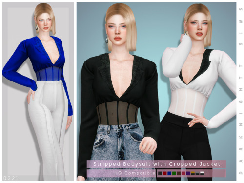 Stripped Bodysuit with Cropped JacketHave 10 colorsNew MeshHQ mod compatibleDOWNLOADDarkNighTt @ TSR