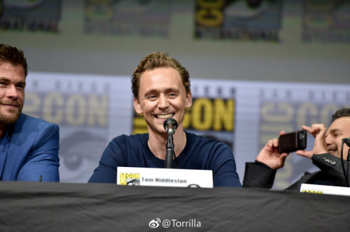 maryxglz:Chris Hemsworth, Tom Hiddleston and Mark Ruffalo attend the Marvel Studios Presentation dur