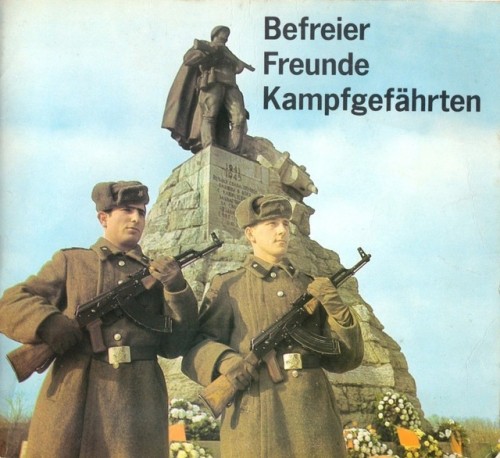 partisan1943: East German poster showing two soviet soldiers guarding a soviet war memorial. The ins