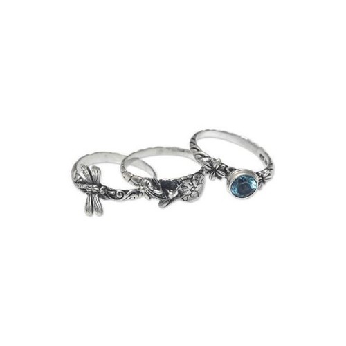 NOVICA Dragonfly and Frog on Silver Blue Topaz Stacking Rings (3) ❤ liked on Polyvore (see more stac
