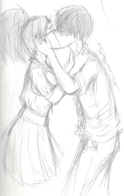 suitcasesoffeathers: A Todomomo (Todoroki x Yaoyorozu) kiss~~ idk where her legs are i got lazy i srry ((from Boku no Hero Academia)) 