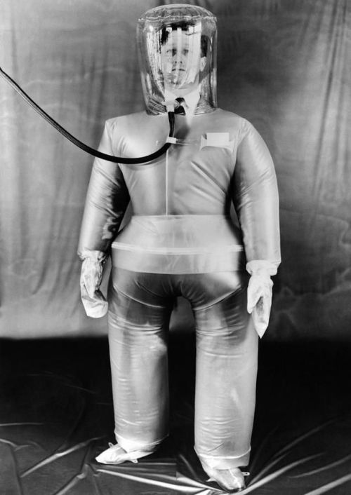 back-then:Plastic protective suit filled with compressed air - Designed to protect British Atomic en
