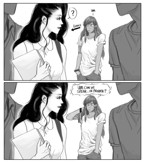 yvonnism:  A little continuation of this. Korra is still a little confused and in denial, so Asami needs to give her a kiss to make the last bit of her hetero go away. 