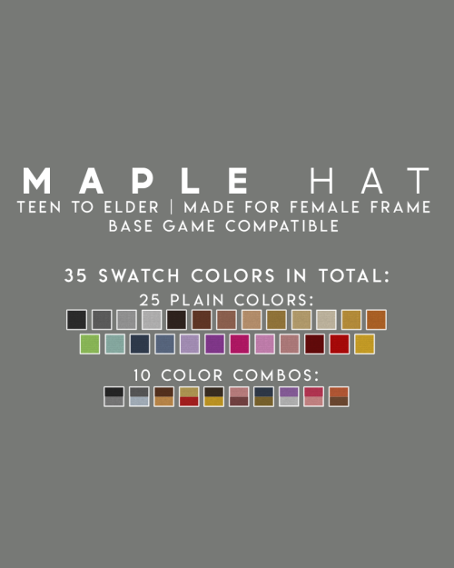 candysims4:MAPLE HATA basic but beautiful hat. TEEN TO ELDERBASE GAME COMPATIBLEMADE FOR FEMALE, but