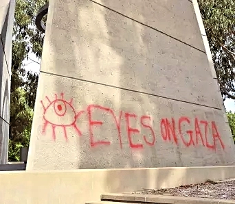 Palestine Solidarity Graffiti Seen On The Vietnam War Memorial In Canberra