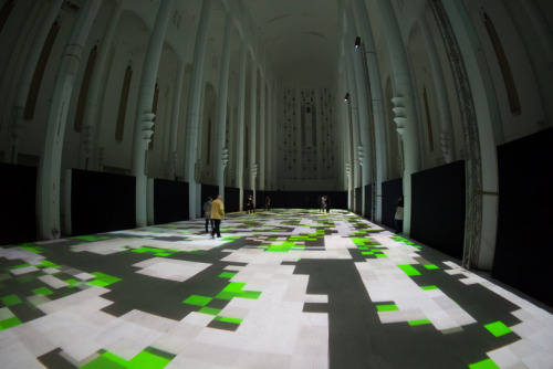 archiemcphee:  For a public installation entitled Magic Carpets 2014, French artist Miguel Chevalier transformed the floor of the Sacré Coeur cathedral in Casablanca, Morocco into an interactive psychedelic light show choreographed to music by Michel