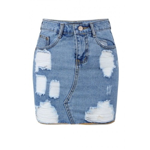 Yoins Wash Blue Denim Mini Rip Skirt ❤ liked on Polyvore (see more blue denim skirts)