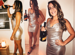 Tight sliver dress hugs this birthday girl well