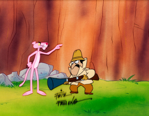 Some original Pink Panther animation cels. One is signed by Fritz Freleng. The show had a pretty dis