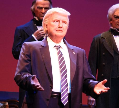 celticpyro: remanedur:  captainsnoop: the donald trump animatronic at disneyland’s hall of presidents looks like they made an animatronic for hillary, went “oh fuck” and stretched a hastily-made donald trump skin over hillary’s facial structure 