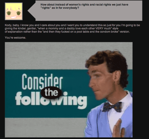 missaliarman:  jazzseeksjustice:  mirime-veon:  recreationalcannibalism:  Someone wanted this reblog