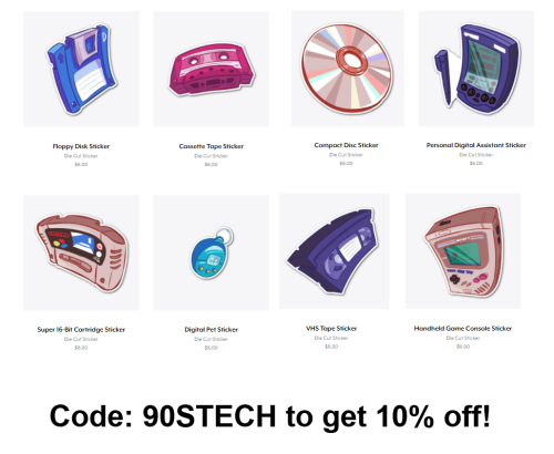 I just added all the ‘90s tech from the T-shirt design as individual stickers!  Use code 90STE