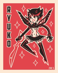 zoestanleyarts:  Retro Styled Kill La Kill Characters. Get Shirts, Prints and more at my Society6 and Storenvy!  I wish I could get babe and sis &lt;3