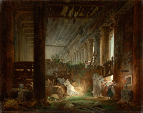 lionofchaeronea:A Hermit Praying in the Ruins of a Roman Temple, Hubert Robert, ca. 1760