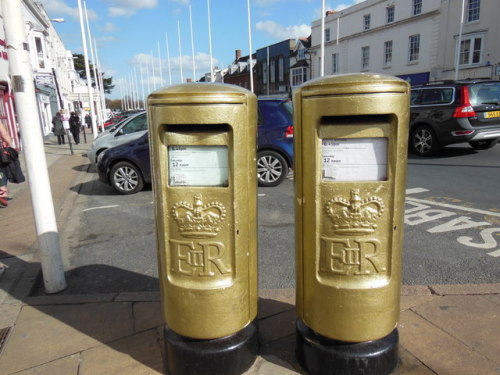 Gold Postboxes, Bridge Street, Stratford-upon-Avon - commemorating the gold medal won by local rower