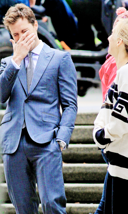 fiftyshadesofgreyinspiration:    Jamie Dornan and Sam Taylor Johnson -  Fifty Shades of Grey reshoots  source:jamie-dornan.org   I love his smile, my smail.