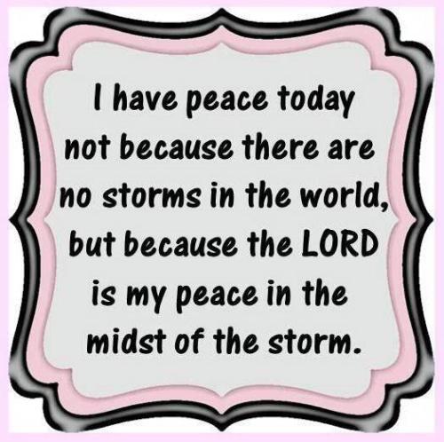 I have peace today not because there are no storms in the world, but because The Lord is my peace in