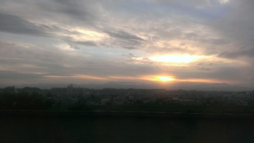 Today&rsquo;s sunset in Fukushima. Picture taken from shinkansen bullet train, while speeding about 