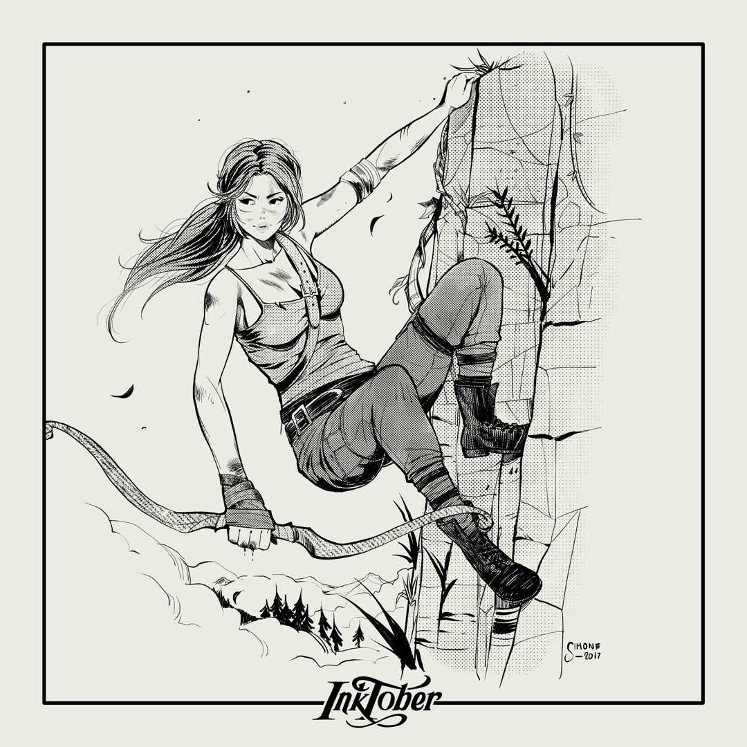 simzart: #Inktober2017 Day 27 - Climb With #LaraCroft from #TombRaider #inktober