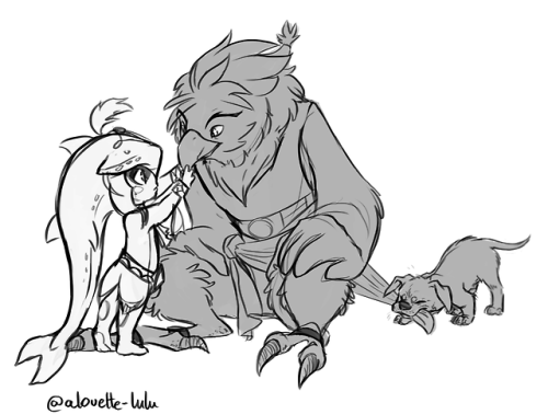 Giving Nugget one last nuzzle, he set the pup down beside Sidon in his lap before offering his wings