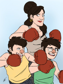 doberart:Ma and the boys boxing. A birthday drawing for the lovely @snapback-gravity-falls! Hope your day was awesome, friend.