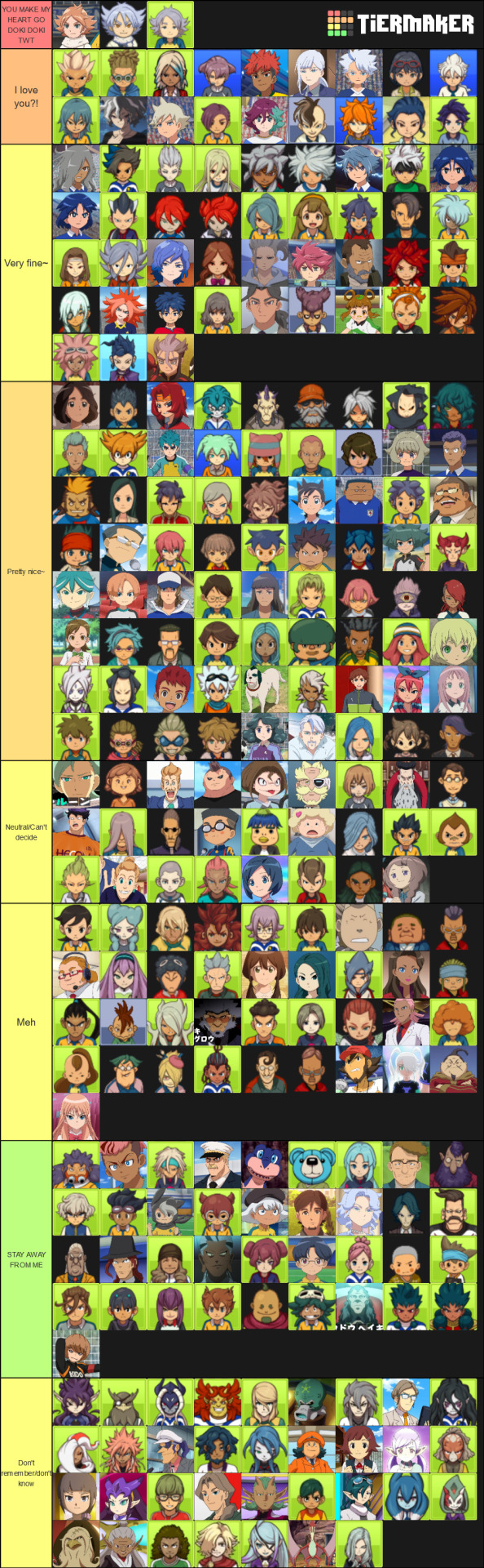 Create a inazuma eleven go galaxy characters Tier List - TierMaker