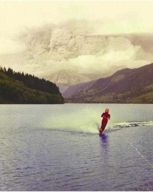A man water skiing as Mount St. Helens erupts in the background, May 18th 1980 by Washpedantic