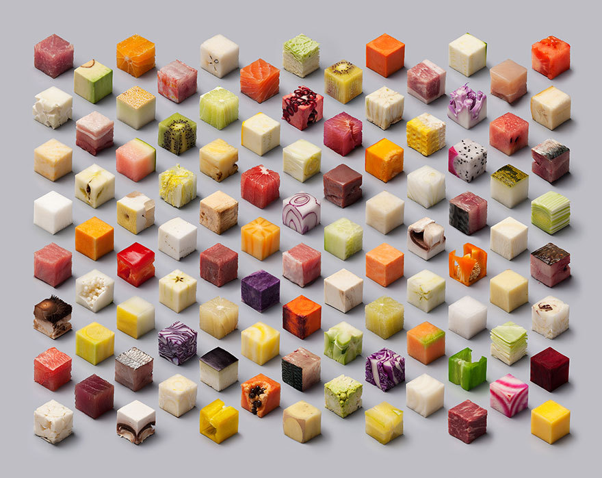 boredpanda:    Artists Cut Raw Food Into 98 Perfect Cubes To Make Perfectionists