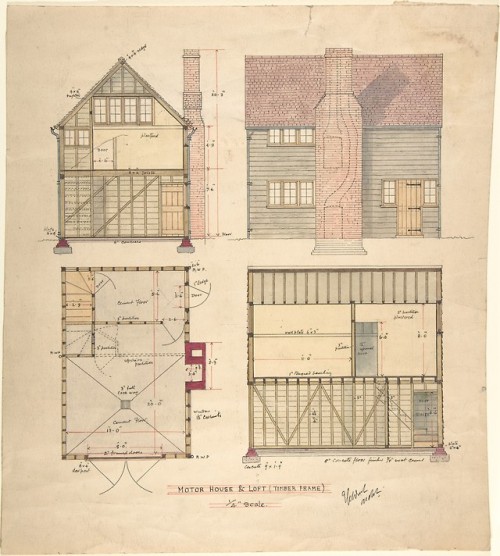 met-drawings-prints: Motor House and Loft (Timber frame) by Ernest Geldart, Drawings and Prints Exch