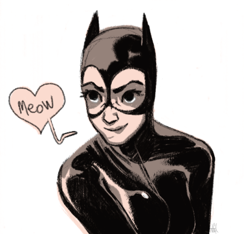 crickets-serenade:Night-time sketch of a purrrrring Cat Woman! I think it’s vaguely appropriate for 