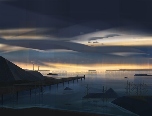 A new batch of backgrounds from my graduation film J’attends la nuit. More of the lake at night/earl